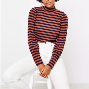 LOFT Striped Mock Neck Top